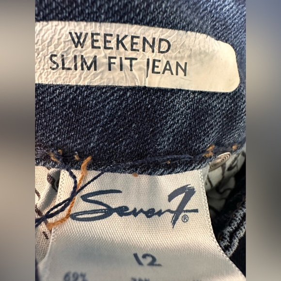 Seven 7 Weekend Slim Fit High Rise Dark Wash Raw Hem Denim Blue Jeans - Picture 6 of 7